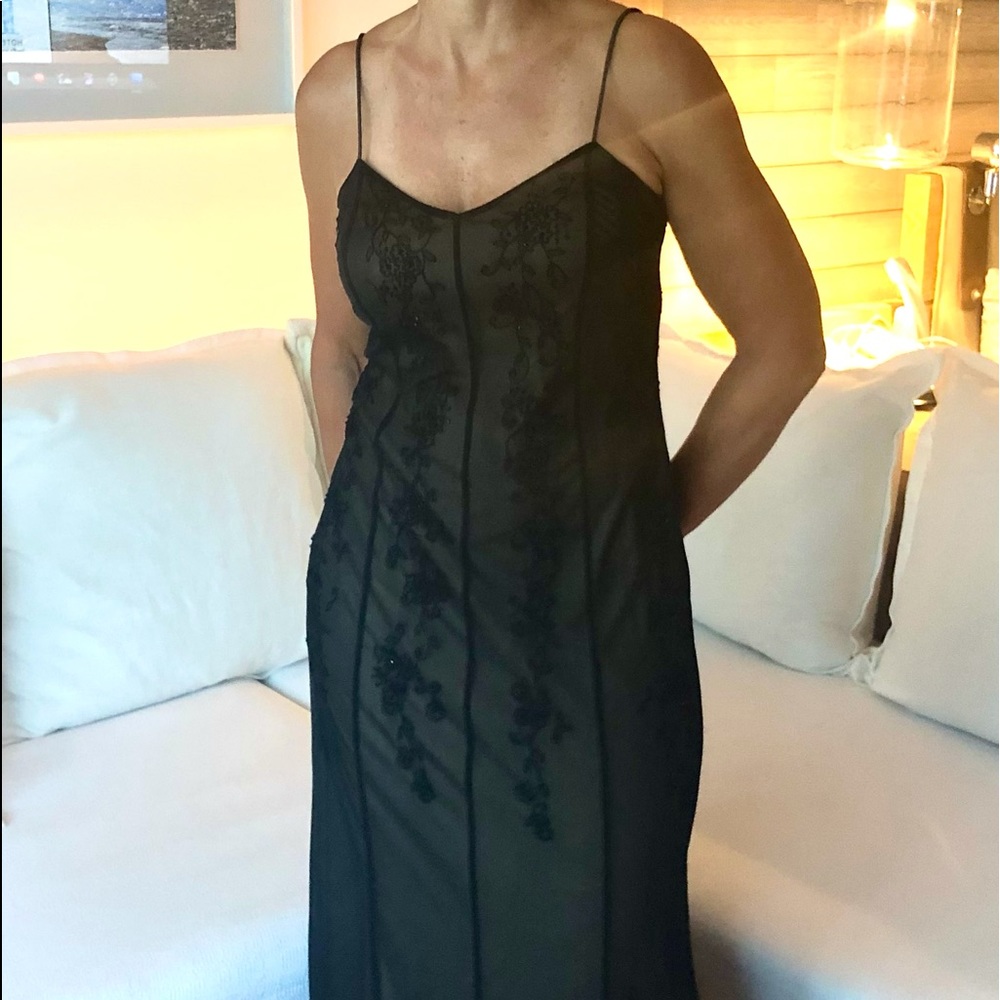 Full length beaded spaghetti strap gown